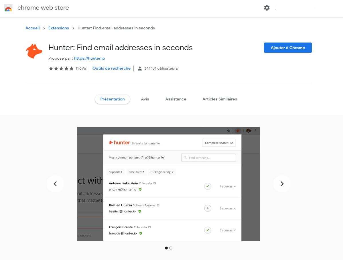 Hunter.io pour trouver les adresses emails LinkedIn