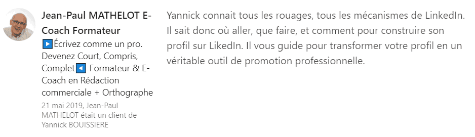 15 recomendación - Experto en LinkedIn - Yannick BOUISSIERE - Especialista en LinkedIn, Entrenador de LinkedIn, Consultor de LinkedIn, Coach de LinkedIn-min