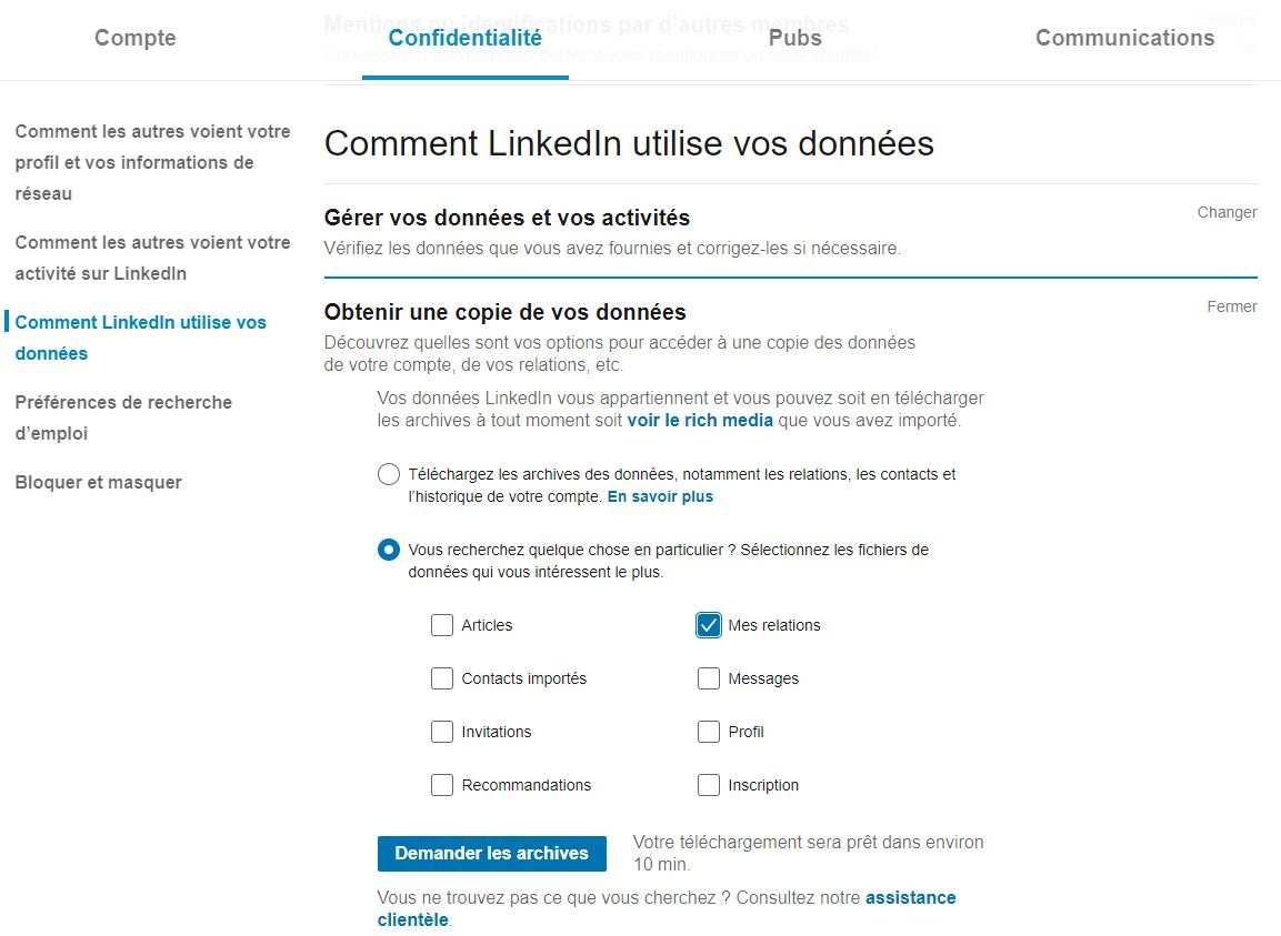 Usar LinkedIn: exportar contacto