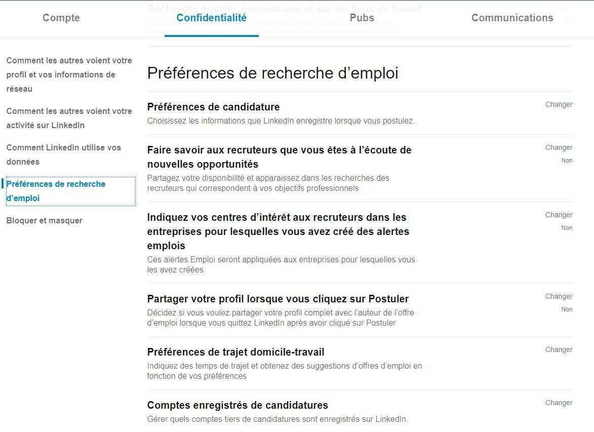 Uso de LinkedIn: preferencias de búsqueda de empleo