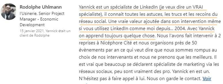 LinkedIn trainer: Yannick Bouissière - testimonial